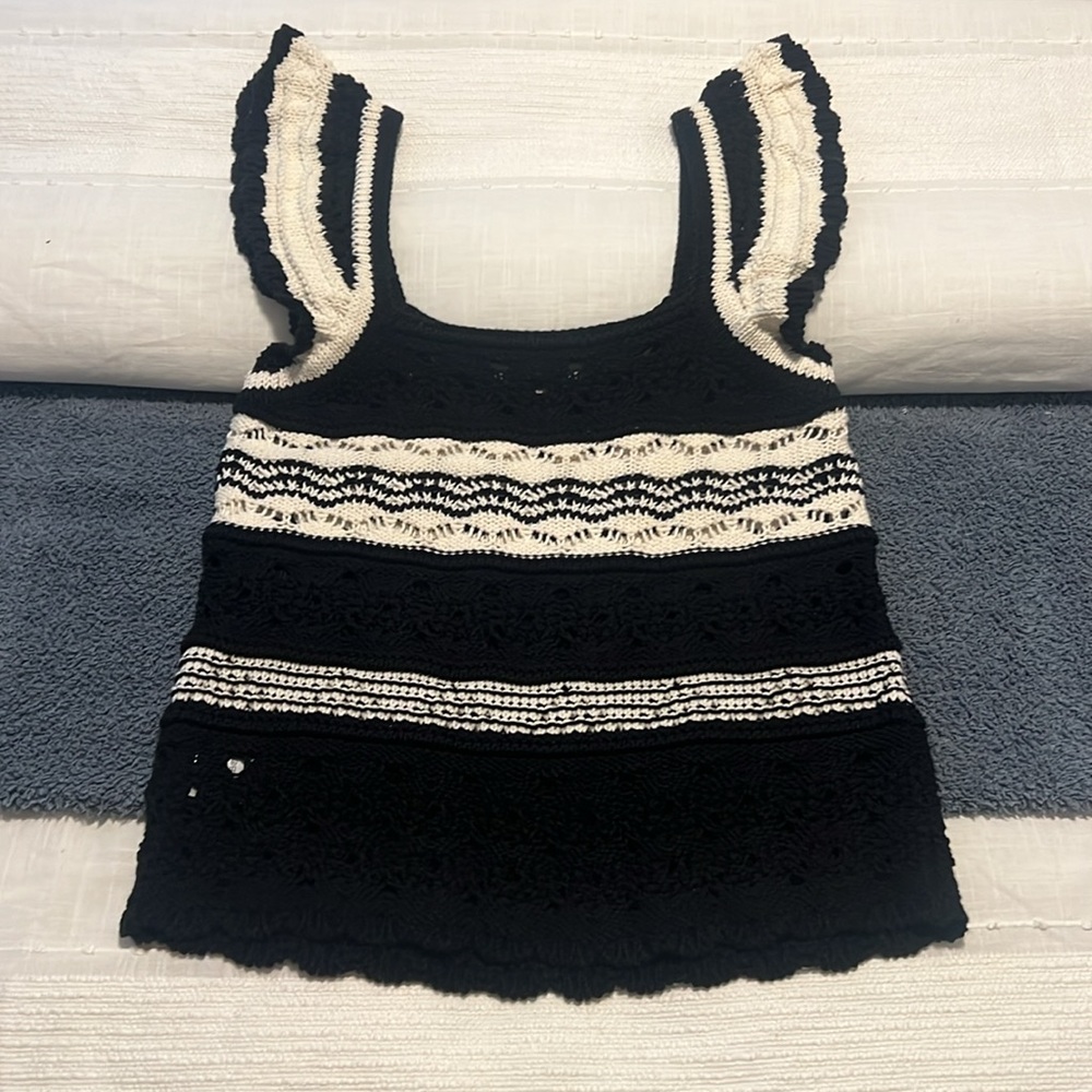 Loft Striped Crochet Ruffle Sweater Tank Top - Picture 4 of 7